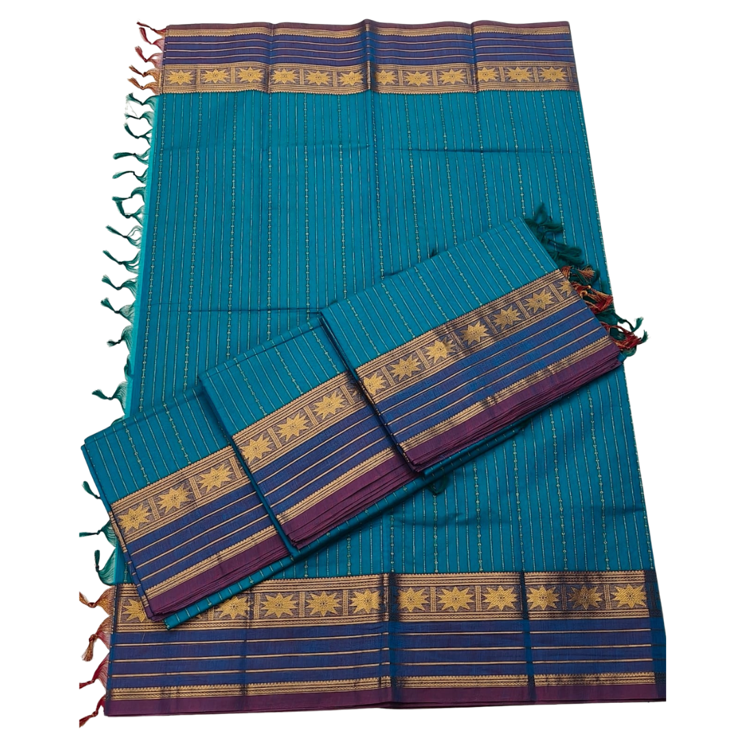 Heritage Grandeur: Pure Kanchi Cotton Vaira Oosi Saree with Rich Pallu
