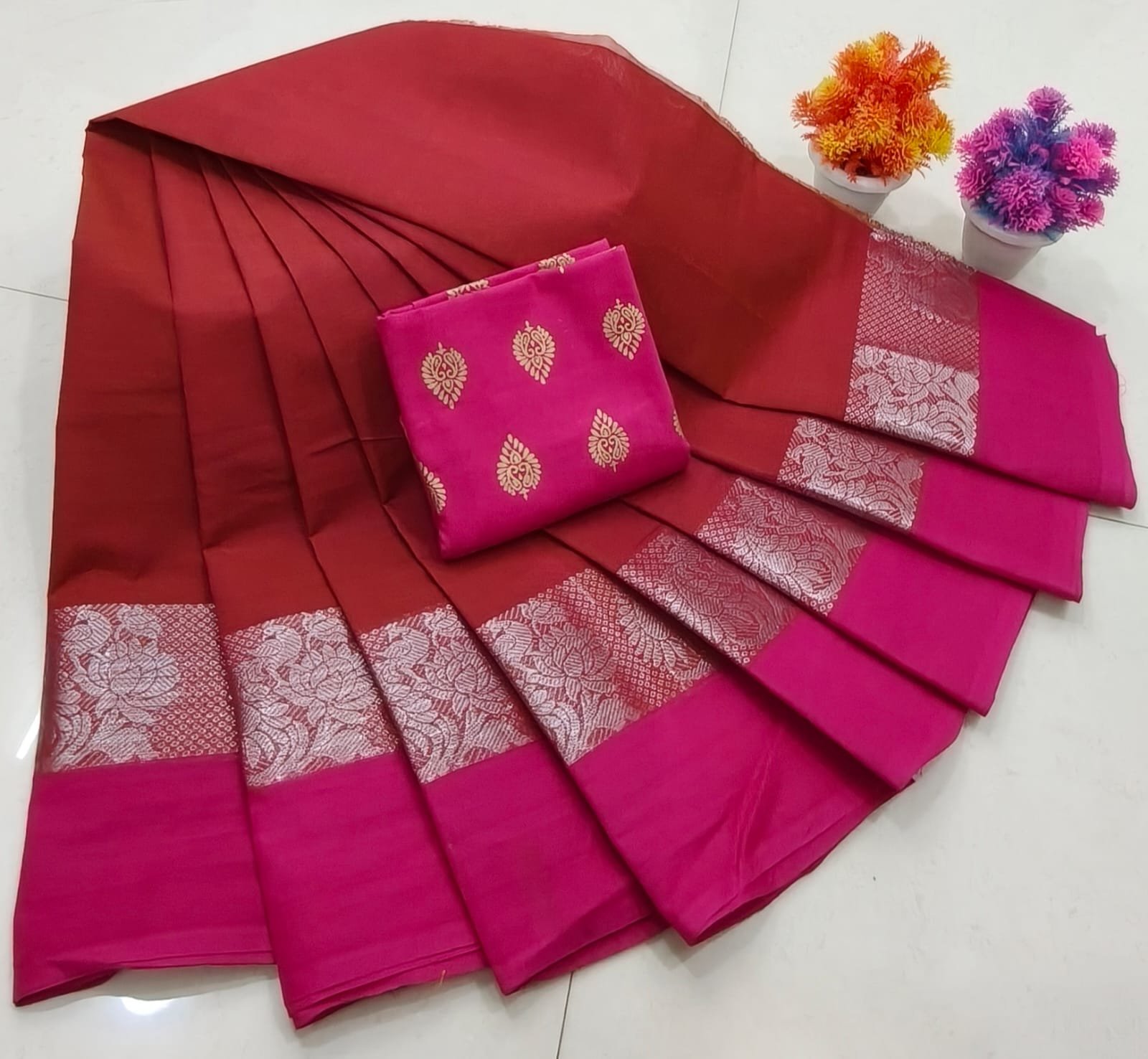 Chettinad Royal Heritage: Pure Cotton Plain Saree with Signature Kalamkari Blouse